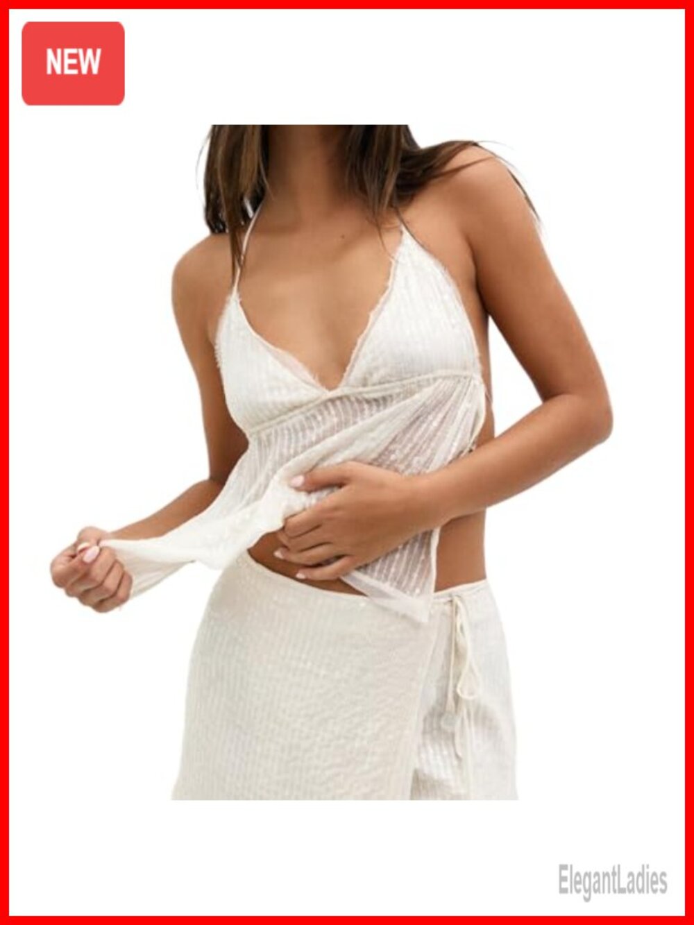Sequin Camisole Top Sparkle Backless Crop Tank Summer Y2K